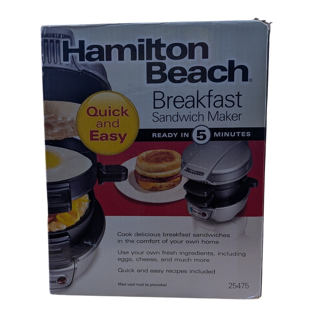 Hamilton Beach Breakfast Sandwich Maker Silver Model 25475 New In Box